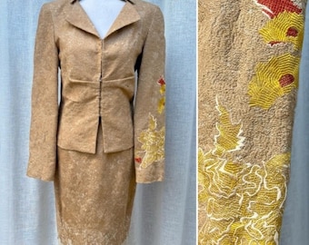 Christian Lacroix Paris blazer skirt wool tan set