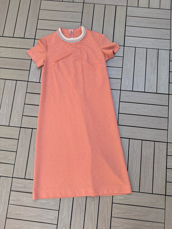 1960’s orange coral Crewneck T-shirt Dress in  Po… - image 7