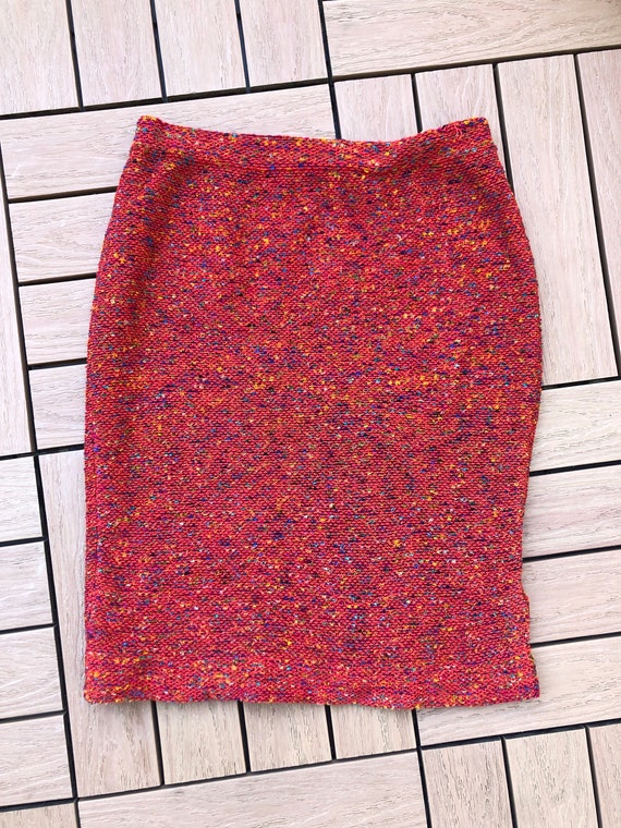 Steve Fabrikant red melange knitted mini skirt - image 5