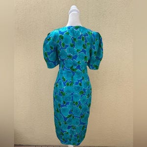 Vintage Adrianna Papell blue and green floral silk brocade dress image 3