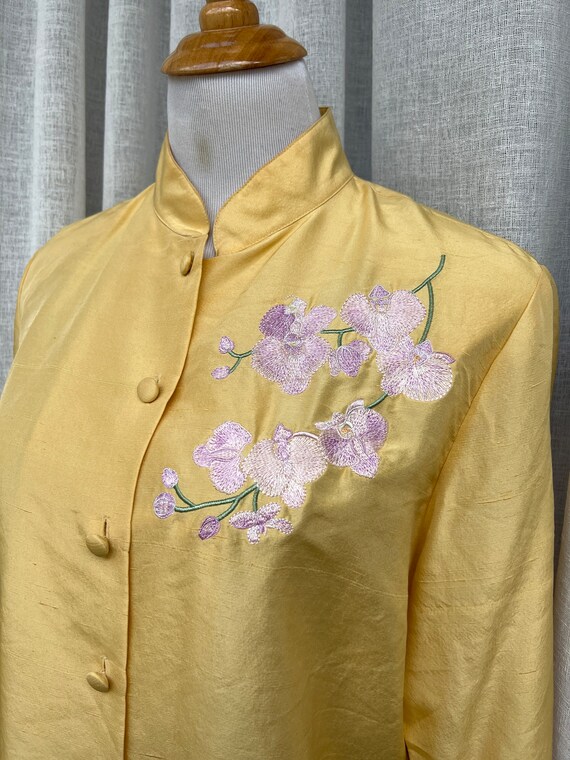 Hi Lin vintage gold yellow silk embroidered orchi… - image 3