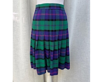 Vintage Rafaella plaid pleated mini skirt blue green purple