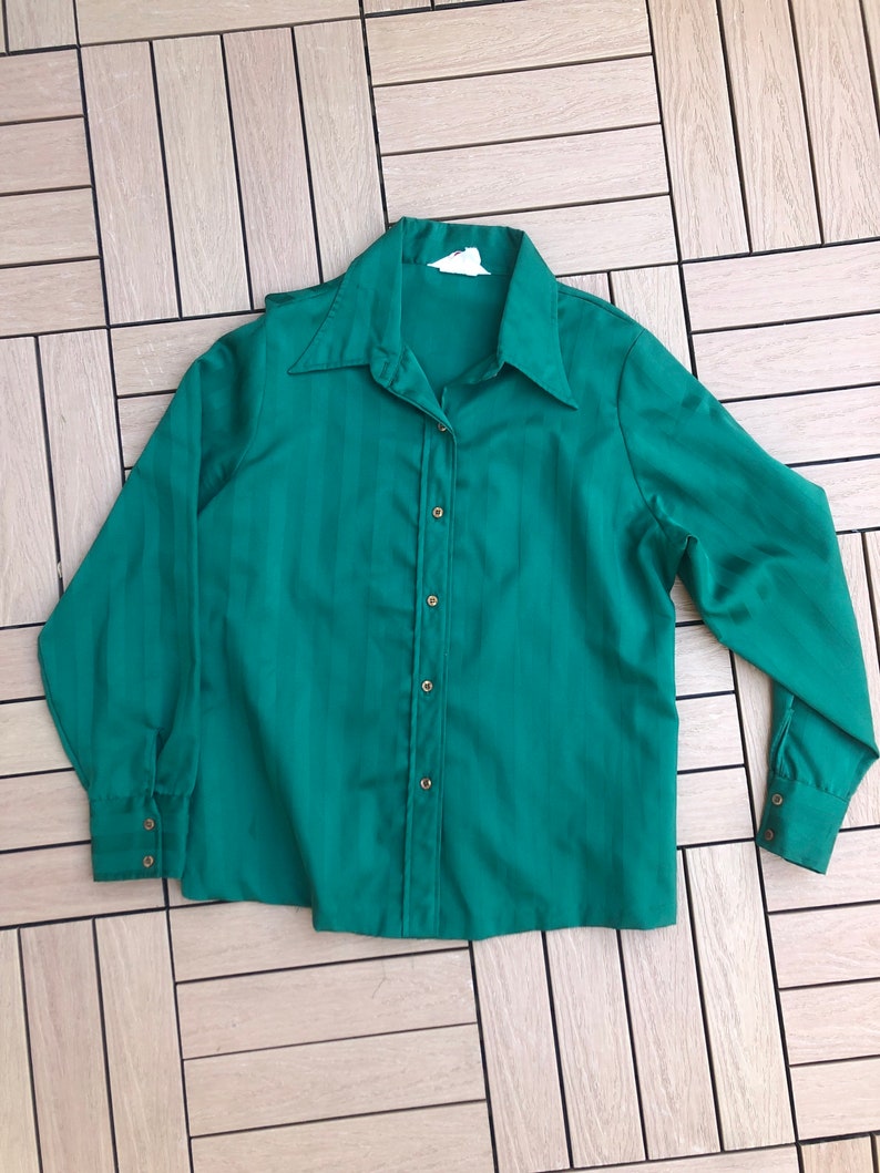 Vintage Dearborn Emerald Green Long Sleeve Blouse image 7