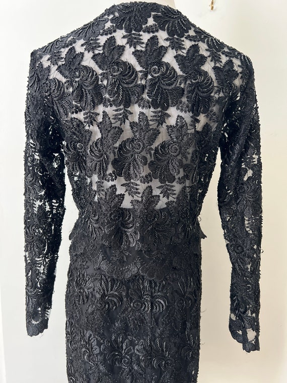 1990's Black Lace beaded skirt and jacket set - image 5