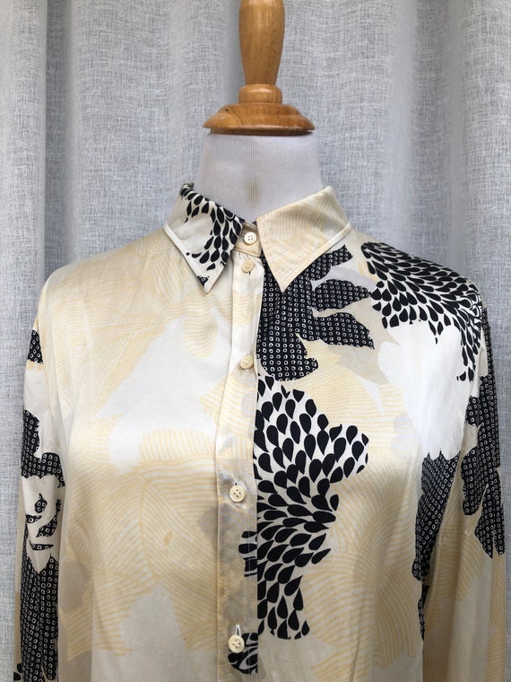 Louis Féraud floral satin  silk button down cream… - image 4