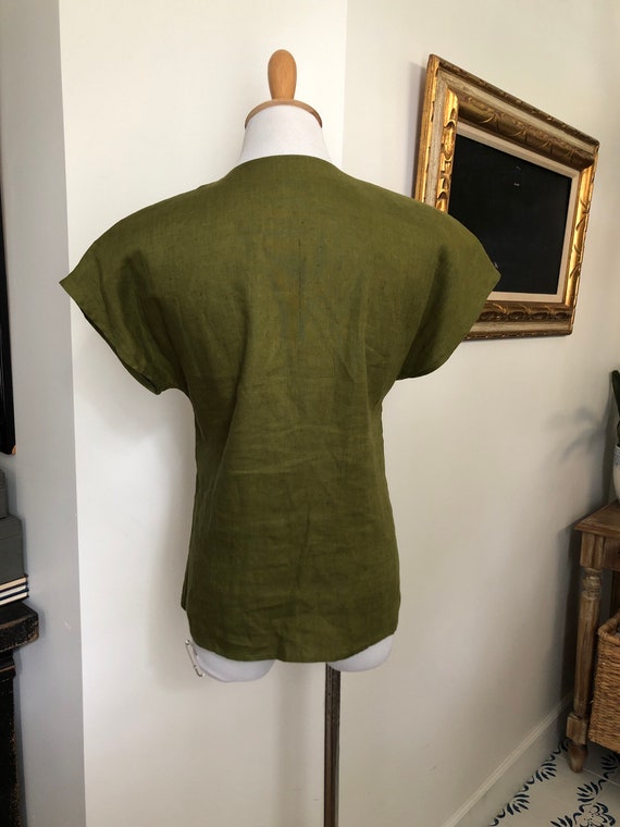 Vintage Ann Taylor olive green linen sleeveless b… - image 4