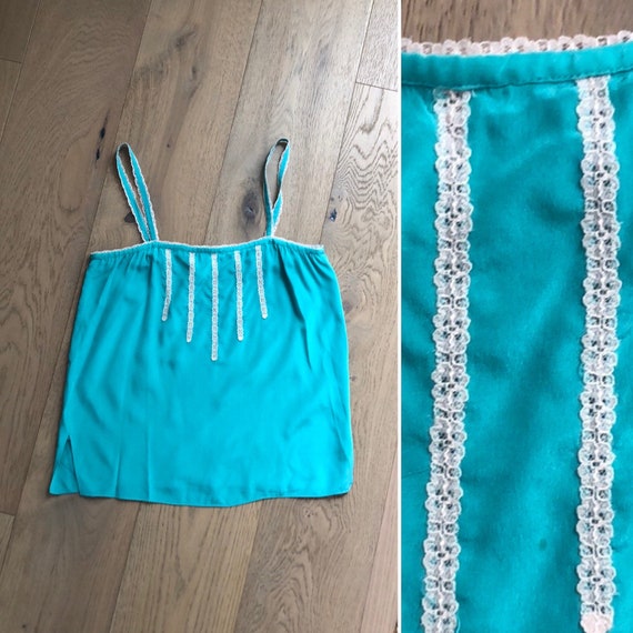 Jack Mulqueen Vintage Turquoise silk chemise top … - image 1