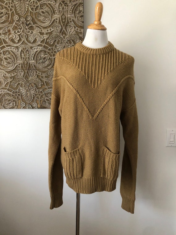 Vintage Camel Brown Knitted Sweater by Oleg Cassini by Burma, Size L