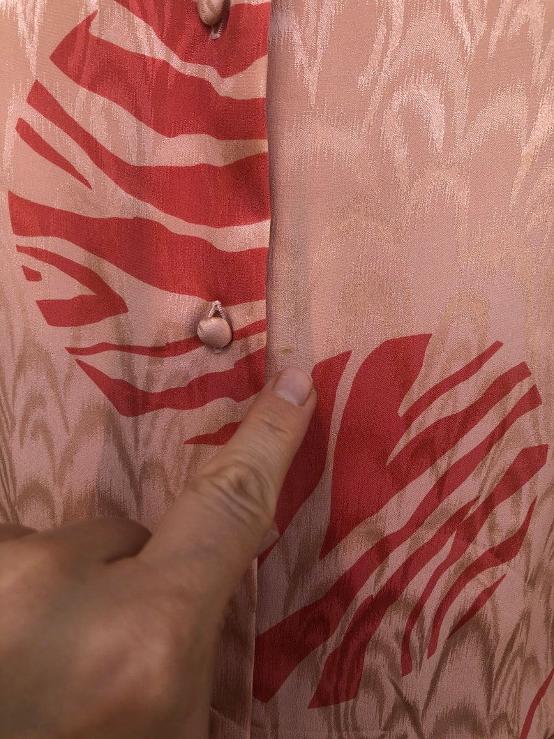 1980/'s Saint Pompei Peach Pink and Coral Silk Moire Midi Dress size 10 vintage