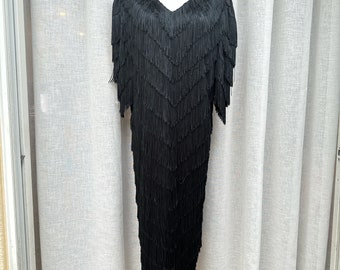Gatsby Style Black Short Sleeve V-shape Fringe Dress