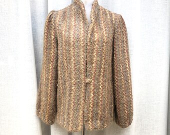 Vintage D. K. Gold by donnkenny multi pastel color loop yarn fabric wool jacket with one button closure