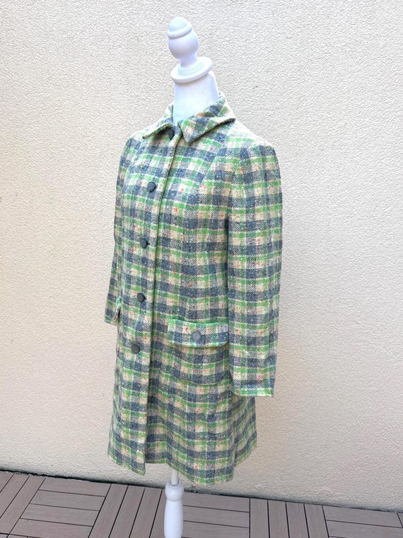 1960 mint green plaid button down single breasted… - image 3