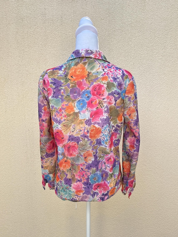 1970 Devon multicolor floral button down collared… - image 2