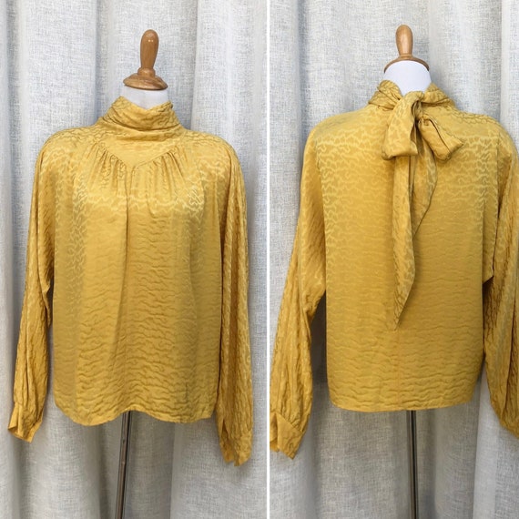 Mustard Yellow brocade silk blouse with bat wings sle… Gem