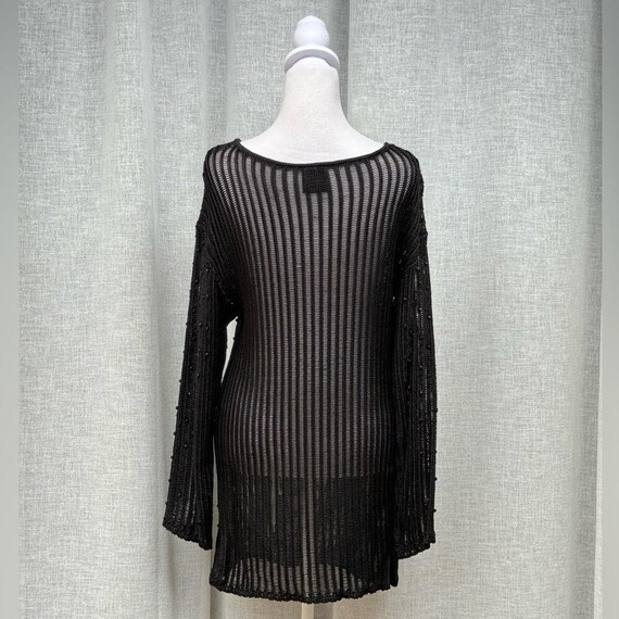 Gala Mondi long sleeve crewneck knitted beaded crochet net sweater mini dress