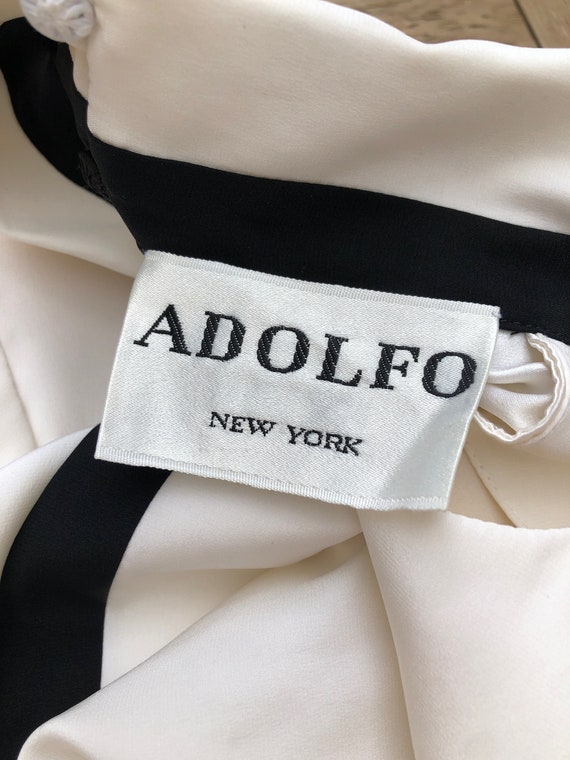 ADOLFO NY off white Silk Blouse With Black trim a… - image 10