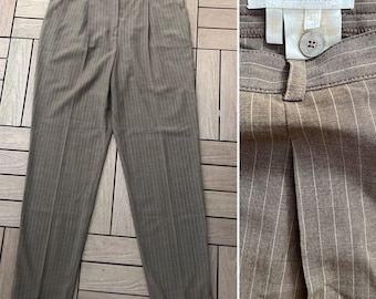 Escada by Margaretha Ley caramel brown pin striped high waisted thin wool  pants