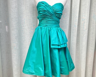 I. Magnin After Five by Julie Duroche aqua Green turquoise Iridescent Sheen Taffeta Dress with Ruched Bustier