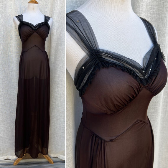 Vintage Munsingwear sexy black and dark brown Nyl… - image 1