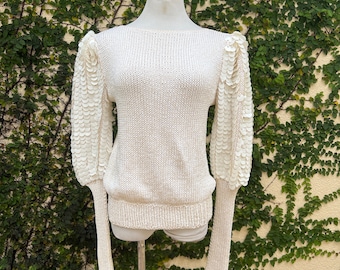 1980’s sequins Puff-Sleeve off White Sweater