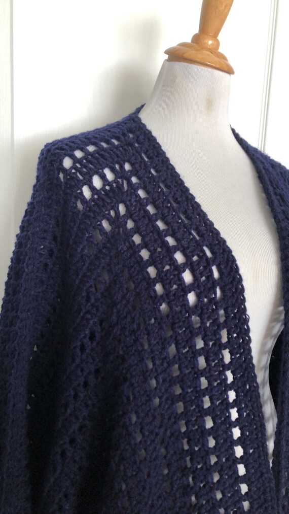 Vintage oversized hand chunky knit crochet navy b… - image 4