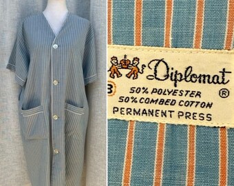 1960 Diplomat orange blue stripe short sleeve shift robe dress
