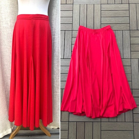 Star Styled Stretch Polyester Flowy Maxi Red Godet Skirt Etsy