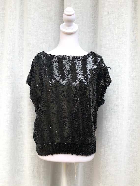 Creations III Black sequin Embellished sleeveless party  Top
