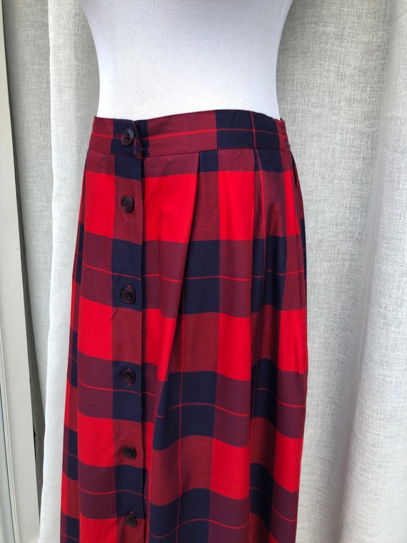 Vtg CHAUS red blue plaid front buttoned Maxi skirt - image 5