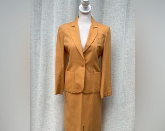 Kasper for J.L SPORT, LTD. Mustard yellow Orange blazer skirt set suit