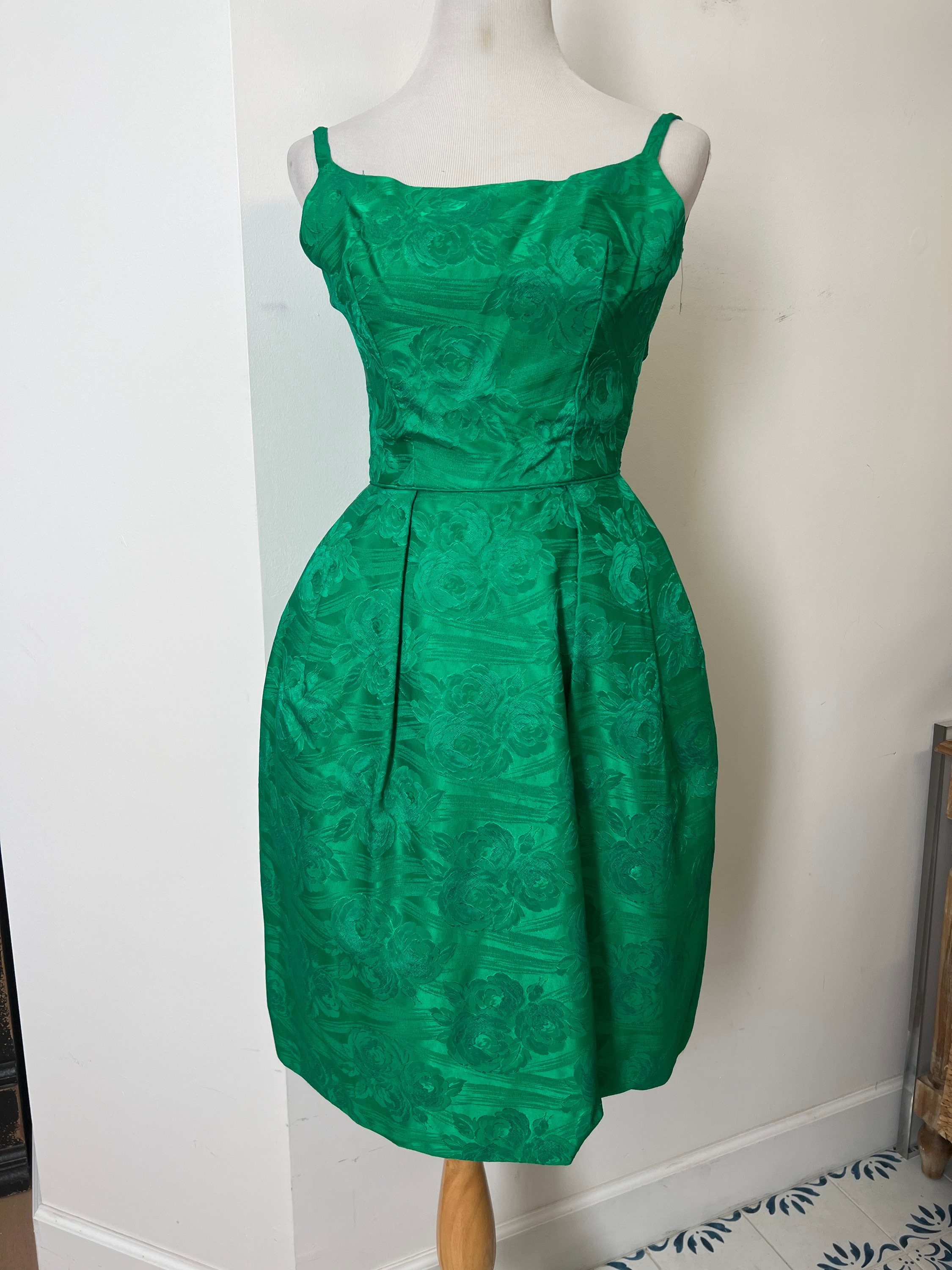 1950's emerald green brocade A-line full skirt party dress - marvelous Ms Masiel Style