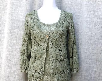 Lillie Rubin seafoam green floral crochet rayon/silk set, Sz S