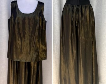 Michael Casey Couture shimmer metallic gold blouse palazzo pants set
