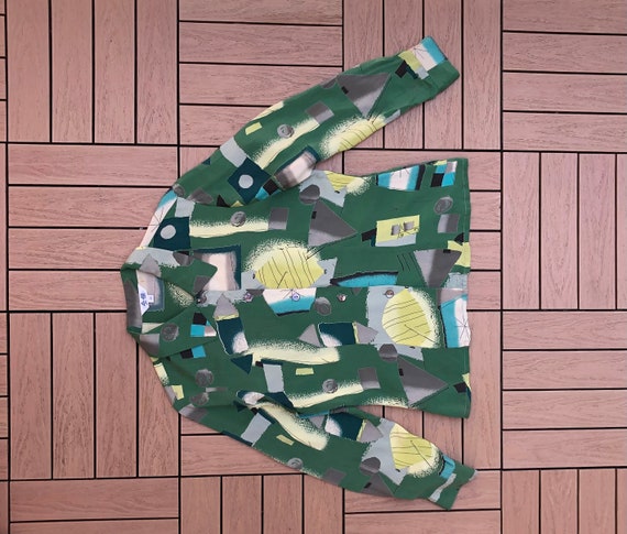 Green viscose abstract pattern blouse Japanese vi… - image 5