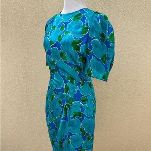 Vintage Adrianna Papell blue and green floral silk brocade dress image 6