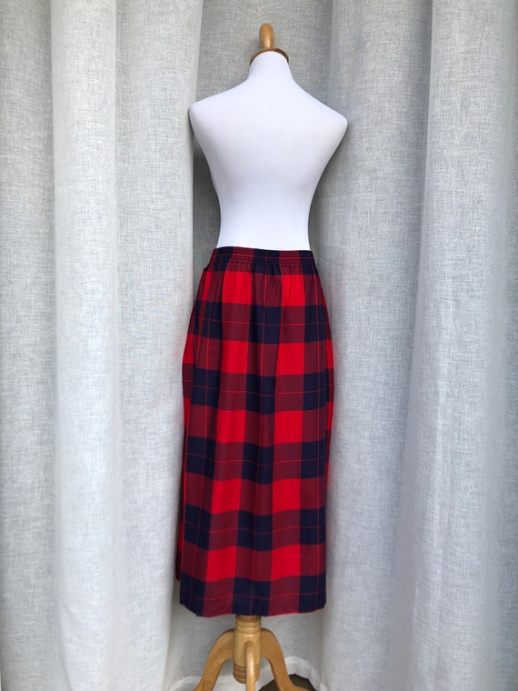 Vtg CHAUS red blue plaid front buttoned Maxi skirt - image 7