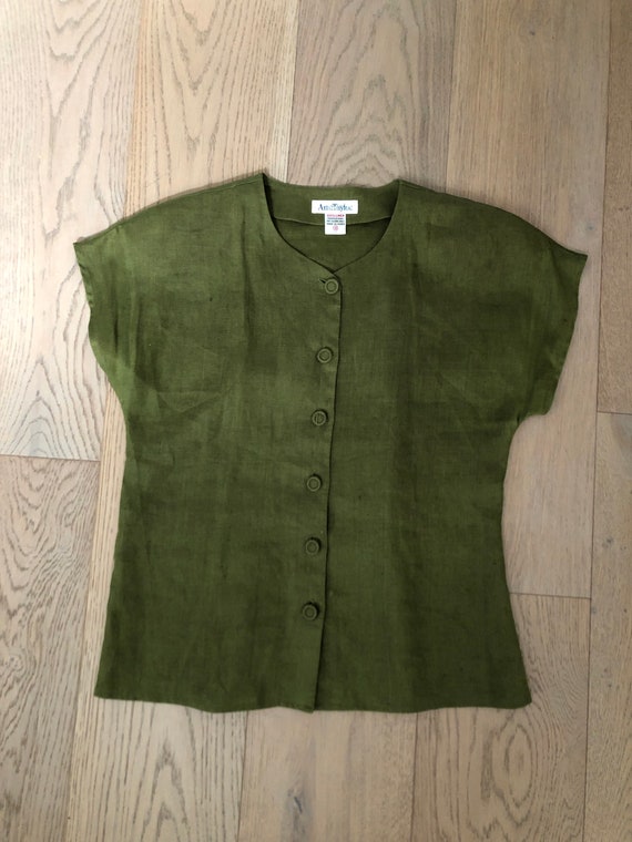 Vintage Ann Taylor olive green linen sleeveless b… - image 6