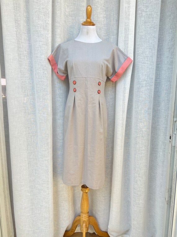 1950s handmade grey and pink cotton and rayon blen