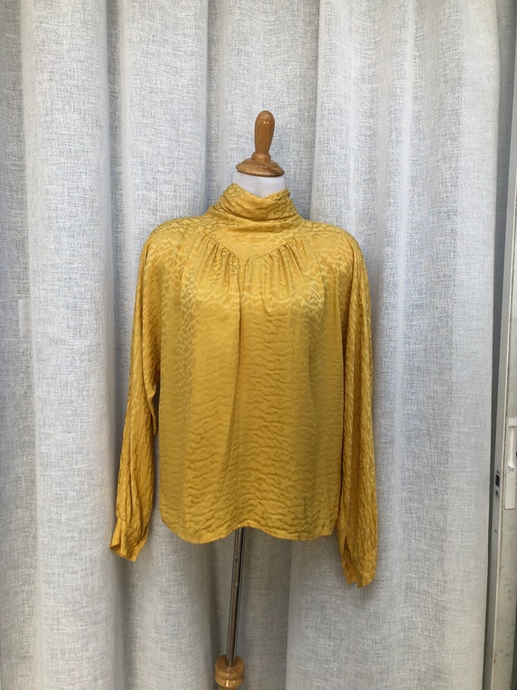 Mustard Yellow brocade silk blouse with bat wings sle… Gem