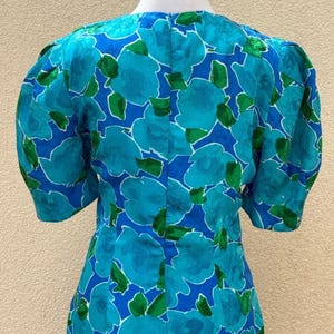 Vintage Adrianna Papell blue and green floral silk brocade dress image 5