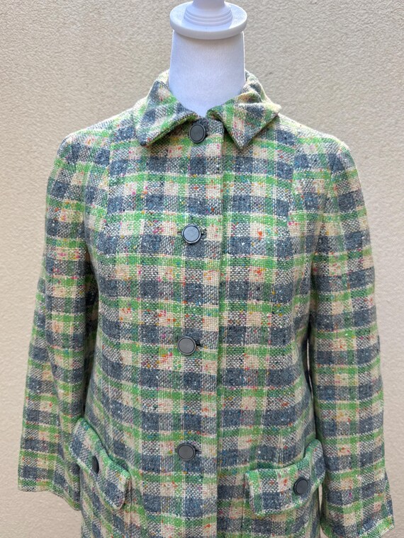 1960 mint green plaid button down single breasted… - image 6