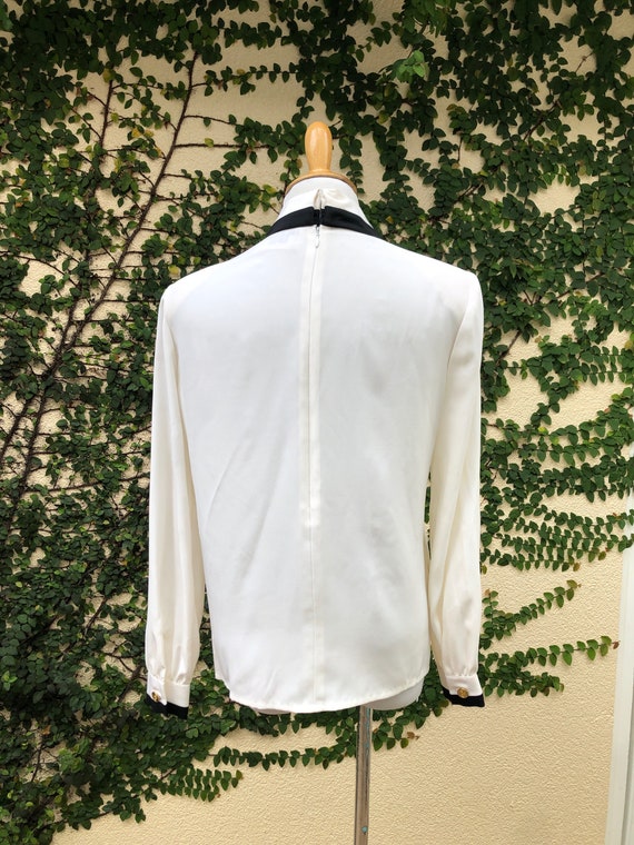 ADOLFO NY off white Silk Blouse With Black trim a… - image 3