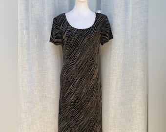 Jones New York Dress striped beige black short sleeve shift silk dress