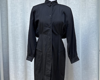 Black button down long sleeve cotton dress