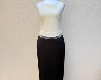 1990 J.R Nites Petites by Caliendo black and white beaded sleeveless formal dress