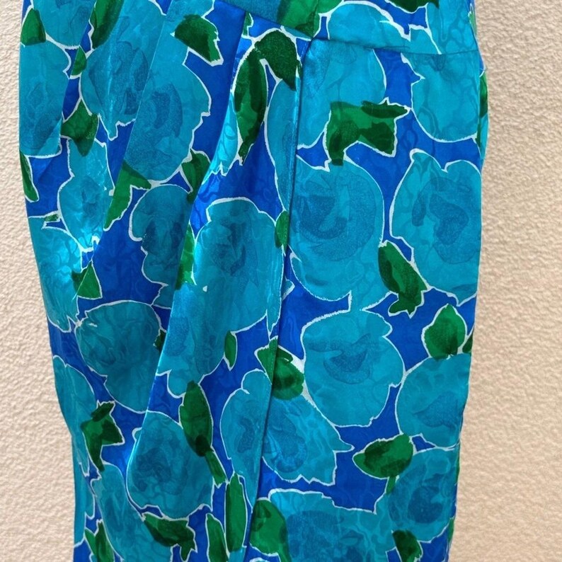 Vintage Adrianna Papell blue and green floral silk brocade dress image 7