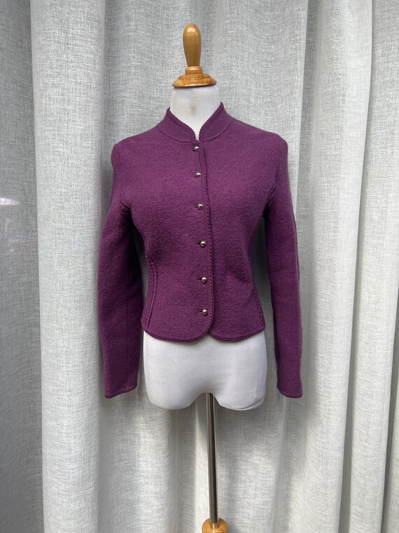 Vintage purple wool cardigan designed by DEANS of 
