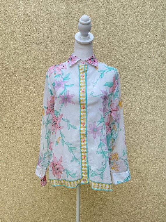 Averardo Bessi floral button down light cotton bl… - image 1