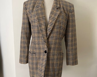 Vintage Karen Scott petites single breasted recycled wool houndstooth blazer