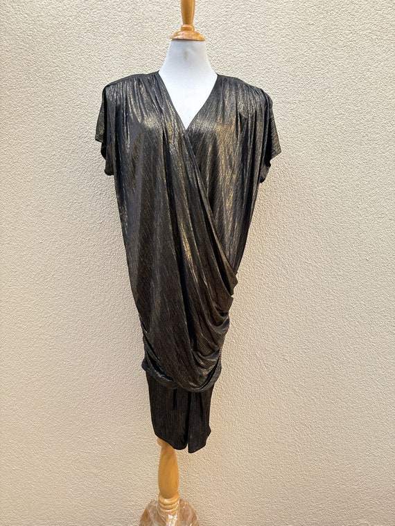 1980’s Joy Brandy Back Gold Metallic Draped Dress